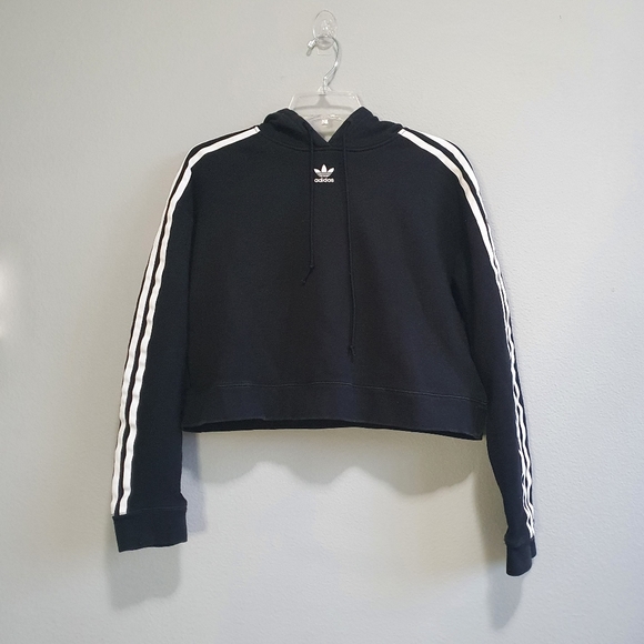 ADIDAS Originals 3 Stripes Black Cropped Hoodie Size S - Picture 1 of 4